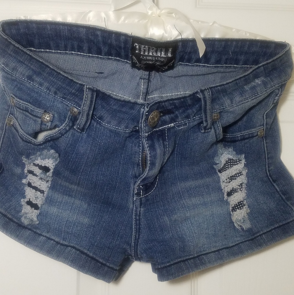 Distressed Low Rise Denim Shorts